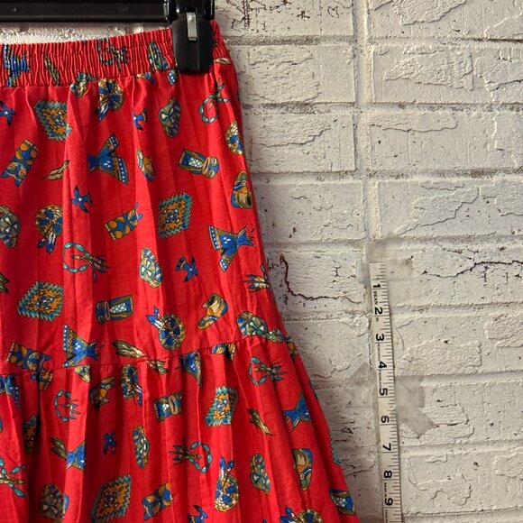 Vintage Cee Jay Sport Red Southwestern Print Tiered Skirt | Made in USA | Size M - Picture 3 of 9